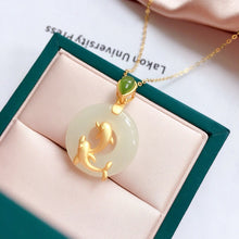 Load image into Gallery viewer, Silver Inlaid Natural Fine White Jade Dolphin Pendant Necklace Vintage Style Retro Charm Women&#39;s Jewelry
