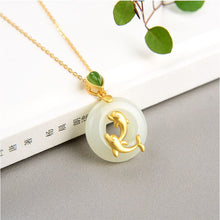 Load image into Gallery viewer, Silver Inlaid Natural Fine White Jade Dolphin Pendant Necklace Vintage Style Retro Charm Women&#39;s Jewelry
