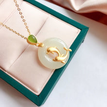 Load image into Gallery viewer, Silver Inlaid Natural Fine White Jade Dolphin Pendant Necklace Vintage Style Retro Charm Women&#39;s Jewelry
