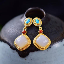 Load image into Gallery viewer, Silver Inlaid Natural Fine White Jade Earrings Vintage Style Retro Charm Unique Bohemian Women&#39;s Brand Jewelry
