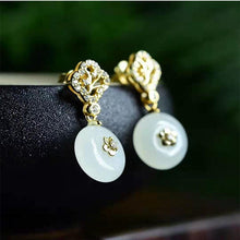 Load image into Gallery viewer, Silver Inlaid Natural Fine White Jade Earrings Vintage Retro Unique Craft Charm Women&#39;s Brand Jewelry
