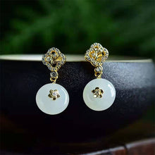 Load image into Gallery viewer, Silver Inlaid Natural Fine White Jade Earrings Vintage Retro Unique Craft Charm Women&#39;s Brand Jewelry
