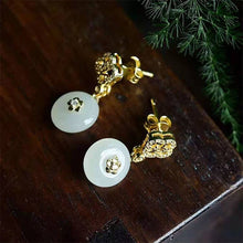 Load image into Gallery viewer, Silver Inlaid Natural Fine White Jade Earrings Vintage Retro Unique Craft Charm Women&#39;s Brand Jewelry
