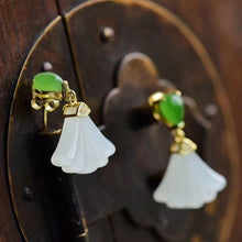 Load image into Gallery viewer, Silver Inlaid Natural Fine White Jade Ginkgo Leaf Earrings Vintage Style Retro Charm Jewelry
