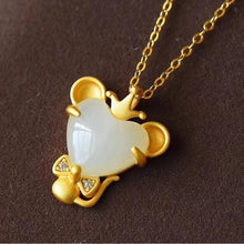 Load image into Gallery viewer, Silver Inlaid Natural Fine White Jade Mouse Pendant Necklace Vintage Unique Craft Charm Women&#39;s Jewelry
