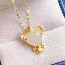 Load image into Gallery viewer, Silver Inlaid Natural Fine White Jade Mouse Pendant Necklace Vintage Unique Craft Charm Women&#39;s Jewelry
