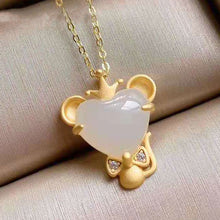 Load image into Gallery viewer, Silver Inlaid Natural Fine White Jade Mouse Pendant Necklace Vintage Unique Craft Charm Women&#39;s Jewelry
