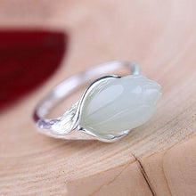 Load image into Gallery viewer, Silver Inlaid Natural Fine White Jade Opening Adjustable Ring Vintage Retro Magnolia Charm Women&#39;s Brand Jewelry
