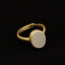 Load image into Gallery viewer, Silver Inlaid Natural Fine White Jade Oval Opening Adjustable Ring  Luxury Women&#39;s Jewelry
