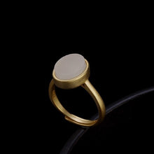 Load image into Gallery viewer, Silver Inlaid Natural Fine White Jade Oval Opening Adjustable Ring  Luxury Women&#39;s Jewelry
