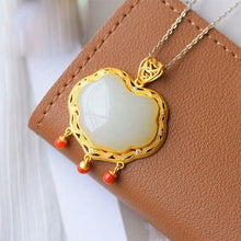 Load image into Gallery viewer, Silver Inlaid Natural Fine White Jade Pendant Necklace Vintage Unique Ancient Golden Craft Tassel Charm Women&#39;s Jewelry
