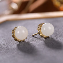 Load image into Gallery viewer, Silver Inlaid Natural Fine White Jade Earrings Vintage Style Retro Small Exquisite Bohemian Women&#39;s Brand Jewelry
