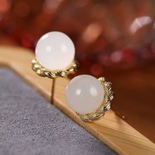 Load image into Gallery viewer, Silver Inlaid Natural Fine White Jade Earrings Vintage Style Retro Small Exquisite Bohemian Women&#39;s Brand Jewelry
