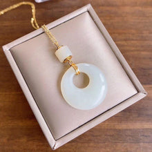 Load image into Gallery viewer, Silver Inlaid Natural Fine White Jade Round Brand Pendant Necklace Vintage Style Retro Charming Women&#39;s Jewelry
