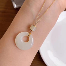 Load image into Gallery viewer, Silver Inlaid Natural Fine White Jade Round Brand Pendant Necklace Vintage Style Retro Charming Women&#39;s Jewelry
