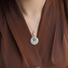 Load image into Gallery viewer, Silver Inlaid Natural Fine White Jade Round Brand Pendant Necklace Vintage Style Retro Charming Women&#39;s Jewelry
