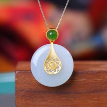 Load image into Gallery viewer, Silver Inlaid Natural Fine White Jade Pendant Vintage Retro Bohemian Style Women&#39;s Jewelry
