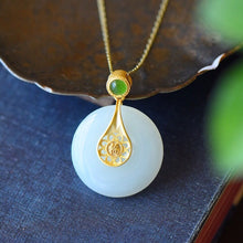 Load image into Gallery viewer, Silver Inlaid Natural Fine White Jade Pendant Vintage Retro Bohemian Style Women&#39;s Jewelry
