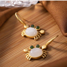 Load image into Gallery viewer, Silver Inlaid Natural Fine White Jade Crab Earrings Vintage Style Retro Fresh Romantic Charming Women&#39;s Brand Jewelry
