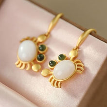 Load image into Gallery viewer, Silver Inlaid Natural Fine White Jade Crab Earrings Vintage Style Retro Fresh Romantic Charming Women&#39;s Brand Jewelry
