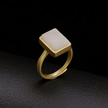 Load image into Gallery viewer, Silver Inlaid Natural Fine White Jade Square Geometric Opening Adjustable Ring Vintage Style Retro Luxury Women&#39;s Jewelry
