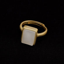 Load image into Gallery viewer, Silver Inlaid Natural Fine White Jade Square Geometric Opening Adjustable Ring Vintage Style Retro Luxury Women&#39;s Jewelry
