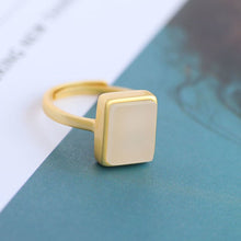 Load image into Gallery viewer, Silver Inlaid Natural Fine White Jade Square Geometric Opening Adjustable Ring Vintage Style Retro Luxury Women&#39;s Jewelry
