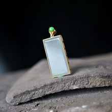 Load image into Gallery viewer, Silver Inlaid Natural Jade Square Pendant Necklace
