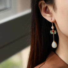 Load image into Gallery viewer, Silver Inlaid Natural White Jade Drop Shaped Antique Earrings Enamel Charm Women&#39;s Jewelry
