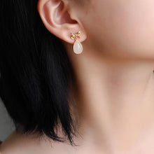 Load image into Gallery viewer, Lokaloca Silver Inlaid Natural White Jade Drop Shaped Earrings
