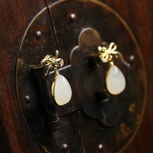 Load image into Gallery viewer, Lokaloca Silver Inlaid Natural White Jade Drop Shaped Earrings
