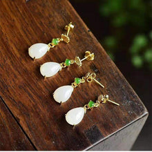 Load image into Gallery viewer, Silver Inlaid Natural White Jade Drop Long Earrings Vintage Retro Bohemian Charm Women&#39;s Jewelry
