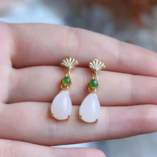 Load image into Gallery viewer, Silver Inlaid Natural White Jade Drop Long Earrings Vintage Retro Bohemian Charm Women&#39;s Jewelry
