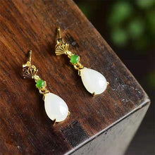 Load image into Gallery viewer, Silver Inlaid Natural White Jade Drop Long Earrings Vintage Retro Bohemian Charm Women&#39;s Jewelry
