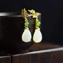 Load image into Gallery viewer, Silver Inlaid Natural White Jade Drop Long Earrings Vintage Retro Bohemian Charm Women&#39;s Jewelry
