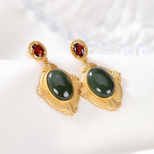 Load image into Gallery viewer, Lokaloca Silver Inlaid Natural Jade Jasper Earrings
