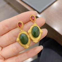 Load image into Gallery viewer, Lokaloca Silver Inlaid Natural Jade Jasper Earrings
