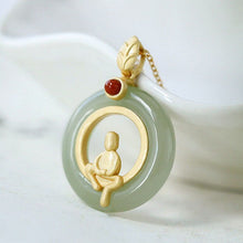 Load image into Gallery viewer, Lokaloca Silver Inlaid Natural Jade Buddha Pendant Necklace
