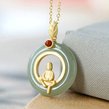 Load image into Gallery viewer, Lokaloca Silver Inlaid Natural Jade Buddha Pendant Necklace
