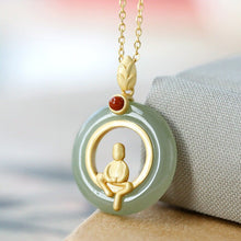 Load image into Gallery viewer, Lokaloca Silver Inlaid Natural Jade Buddha Pendant Necklace
