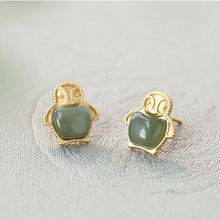 Load image into Gallery viewer, Silver Inlaid Natural Jade Penguin Earrings Vintage Style Retro Cute Romantic Jewelry
