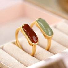 Load image into Gallery viewer, Silver Inlaid Natural Jade Southern Red Agate Adjustable Ring Vintage Style Retro Unique Craft Women&#39;s Brand Jewelry
