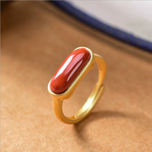 Load image into Gallery viewer, Silver Inlaid Natural Jade Southern Red Agate Adjustable Ring Vintage Style Retro Unique Craft Women&#39;s Brand Jewelry
