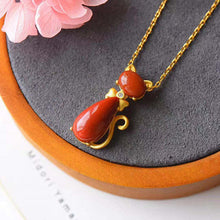 Load image into Gallery viewer, Silver Inlaid Natural Southern Red Agate Cat Pendant Necklace Vintage Style Retro Elegant Women&#39;s Jewelry
