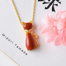 Load image into Gallery viewer, Silver Inlaid Natural Southern Red Agate Cat Pendant Necklace Vintage Style Retro Elegant Women&#39;s Jewelry
