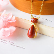 Load image into Gallery viewer, Silver Inlaid Natural Southern Red Agate Cat Pendant Necklace Vintage Style Retro Elegant Women&#39;s Jewelry
