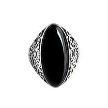 Load image into Gallery viewer, Silver Inlaid Black Agate Large Gemstone Exaggerated Opening Adjustable Ring Fashion Jewelry
