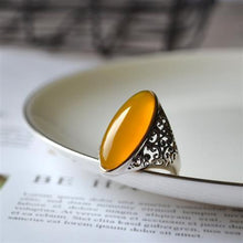 Load image into Gallery viewer, Silver Inlaid Black Agate Large Gemstone Exaggerated Opening Adjustable Ring Fashion Jewelry
