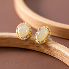 Load image into Gallery viewer, Silver Inlaid Natural Fine White Jade Earrings Exquisite and Elegant Ladies Jewelry
