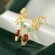 Load image into Gallery viewer, Silver Inlaid Natural Southern Red Agate Turquoise Earrings Elegant Ladies Jewelry
